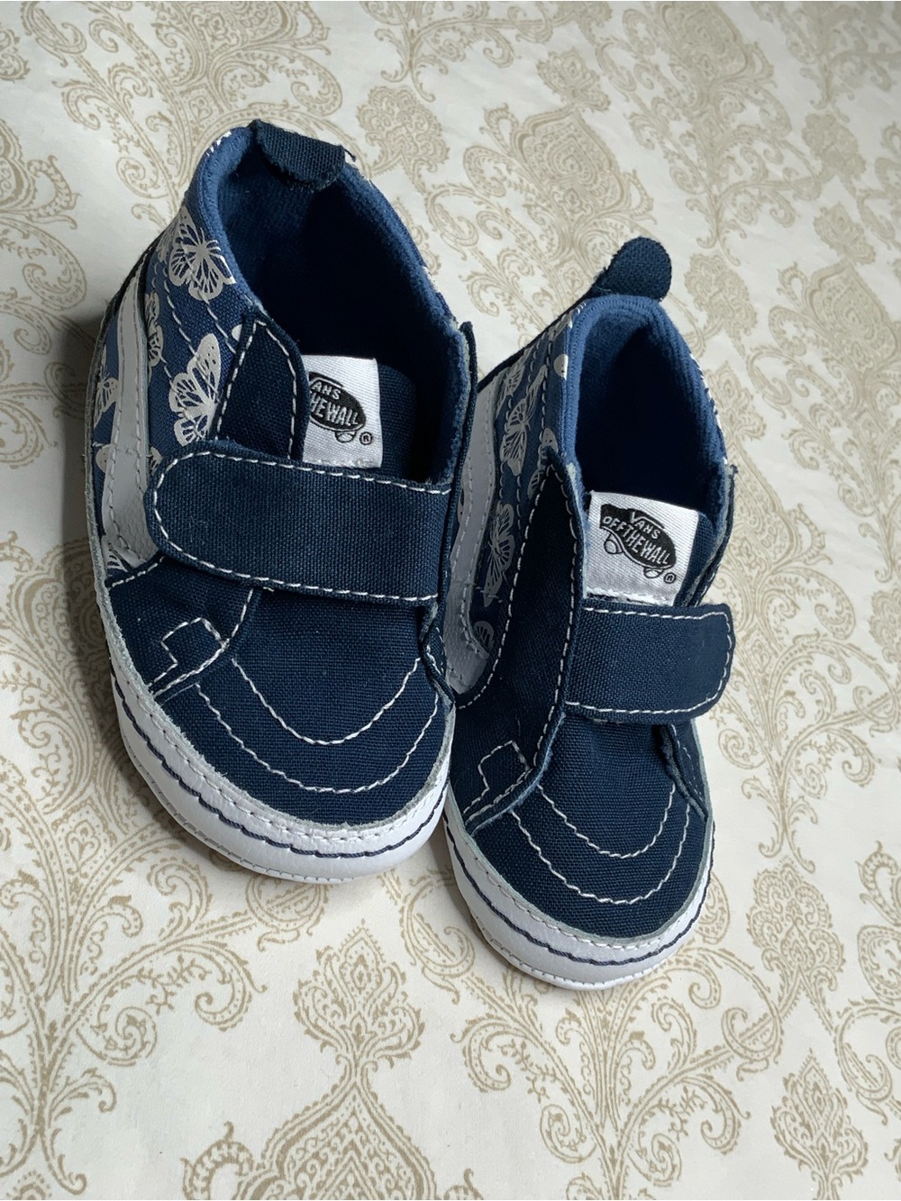 Infant Vans Sk8-Hi Crib Shoes Size 4.0 Navy Butterfly - Picture 4 of 10